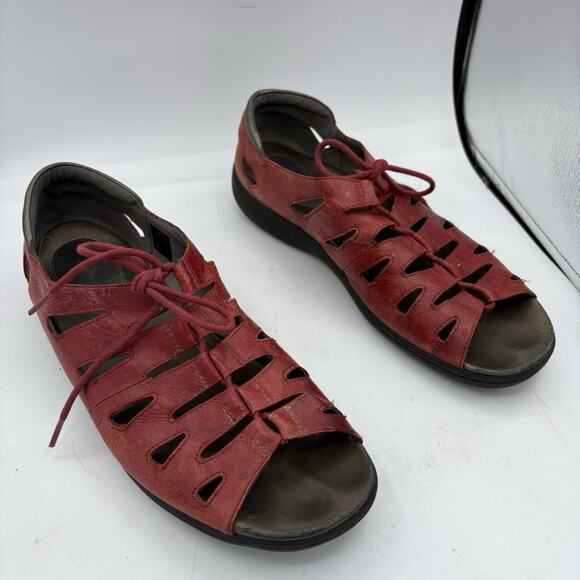 Aravon Sandals Womens Size 12 D Bromly Ghillie Red Gladiator Casual‎ Leather - Picture 1 of 9